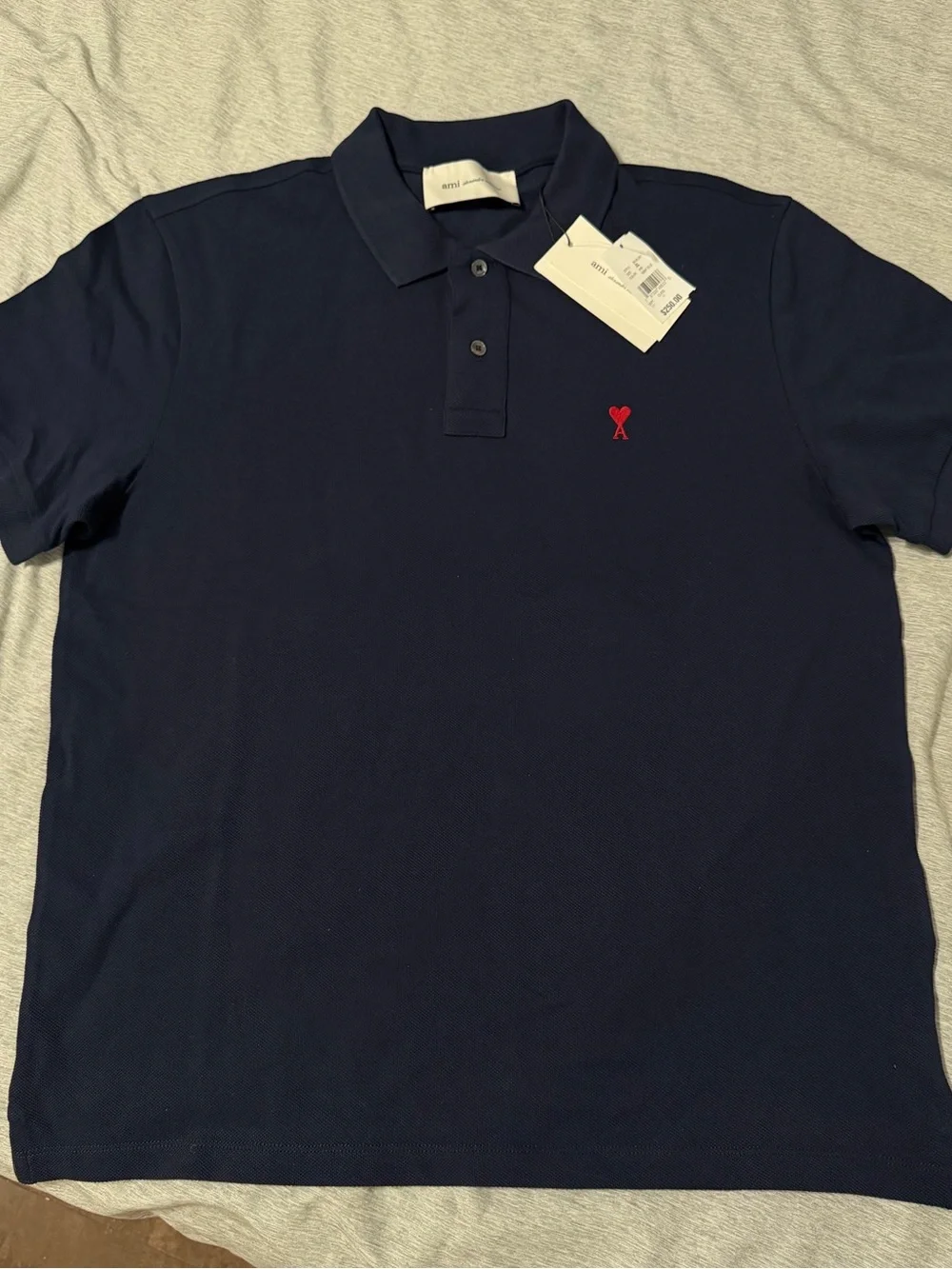 Ami Alexandre Mattiussi Navy Polo with Red Heart Emblem